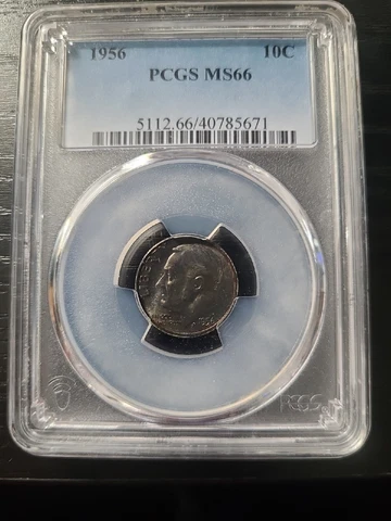 1956 P PCGS MS 66 Uncirculated Roosevelt Silver Dime Toned Free Shipping Cover