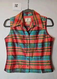 Camisa Ice Petite multicolor a cuadros sin mangas con cuello de botones talla pequeña para mujer - Imagen 1 de 6