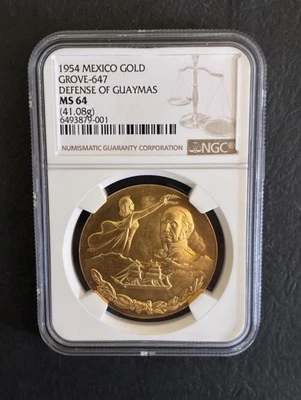 Mexico Antique  RARE 1954 Medal Gold Guaimas MS64 - Image 1 of 4