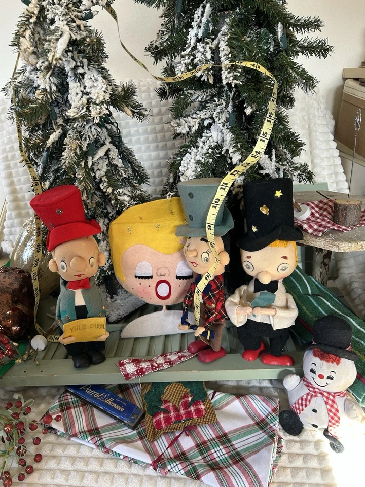 Muñecas Pixie Elf Vintage Años 60 Villancicos de Navidad 11" Japón MCM + Ángel y Muñeco de Nieve Foto 1 de 4