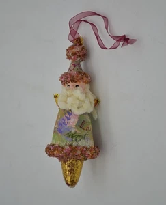 Glittery Paper Mache Christmas Ornament Santa Claus Rare Beads Joy Noel 6 Inch - Picture 1 of 5