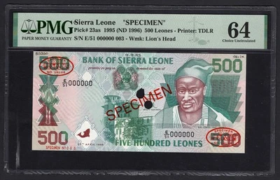Sierra Leone 500 Leone 27-4-1995 P23as "Specimen N.003"  UNC Graded 64 Top Pop - Image 1 of 2