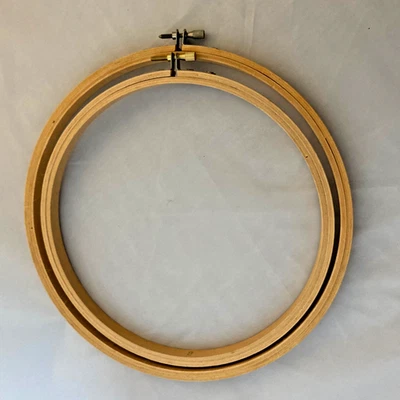 Lot of 2 Wood Embroidery Hoops, 8" & 9" Natural Wood - Image 1 of 4