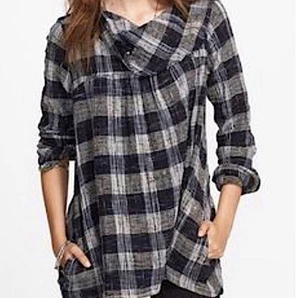 Free People Walk In The Park Cottagecore Cowl Neck Plaid Mottled Knit Tunic Swea - Picture 1 of 13