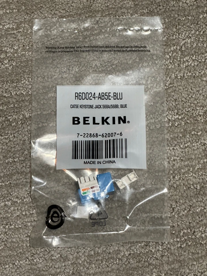 Lote de 43: Belkin Cat.5e Keystone Jack 568A / 568B Azul R6D024-AB5E-BLU - NUEVO Foto 1 de 3