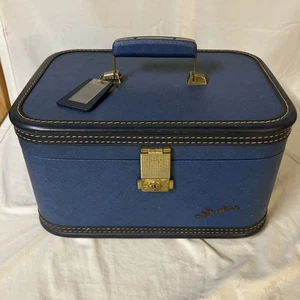 Vtg Lady Baltimore Train Case Luggage Starline Mirror Tray & Tag No Key Blue FS! - Picture 1 of 17
