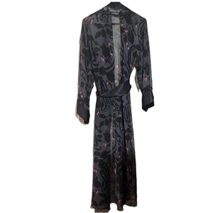 VTG Victorias Secret Black Sheer Floral Robe Sz S Coquette Lingerie - Picture 1 of 10