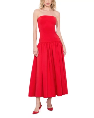 ALICE & OLIVIA 2) "ORIANA" BRIGHT RUBY STRAPLESS MIDI DRESS NWT MSRP$395 - Image 1 of 4