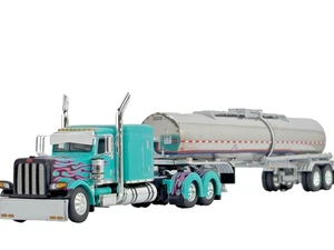 1/64 DCP PETERBILT 389 FLAT TOP W/ BRENNER STAINLESS CHEMICAL TANKER TRAILER - Picture 1 of 6