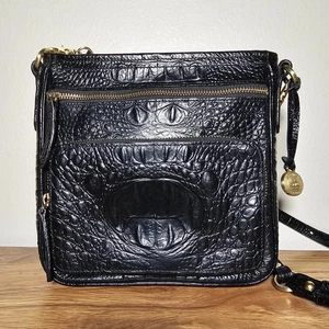 Brahmin Cleo Crossbody Melbourne Leder Schwarz Gold Kroko Handtasche Geldbeutel Portemonnaie - Bild 1 von 10