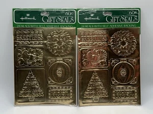 Vintage Hallmark Cards Christmas Stickers Gold Embossed Envelope Gift Seals 2 pk - Picture 1 of 2