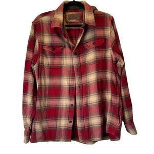 Orvis Mens XL Flannel Shacket Red Tan Plaid Long Sleeve Button Up Cotton - Picture 1 of 7