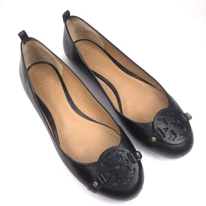 Tory Burch Talla 8.5 Gabriel Negro Ballet Pisos Doble T Logo Cuero Zapatos - Imagen 1 de 10