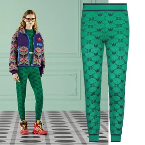 GUCCI JOGGER LEGGINGS PANTALONES TRÉBOL VERDE GG LANA $1,700 talla M - Imagen 1 de 14