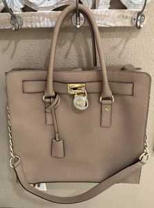 Michael Kors Hamilton große khaki Leder Gold Schloss & Schlüssel Beuteltasche Tasche mit Riemen EUC - Bild 1 von 10