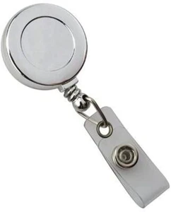 Silver Chrome Badge Reel - Retractable ID & Key Card Badge Reels with Belt Clip - Picture 1 of 7