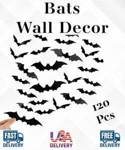 Bats Wall Decor,120Pcs 3D Bat Halloween Decoration Stickers for Home Decor 4Size - Picture 1 of 11