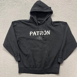 Patron Tequila hoodie Mens L Black Hooded Sweatshirt Spell Out Y2K Grunge Biker - Picture 1 of 11