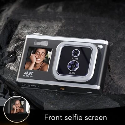 (Black)Digital Camera 4K HD Dual IPS Screen 50MP 30MP Dual Lens 16X Digital HG - Image 1 of 4
