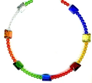 Rainbow Glass Jewelry Pendant Chain Crystal Choker Chunky Statement Necklace - Picture 1 of 3
