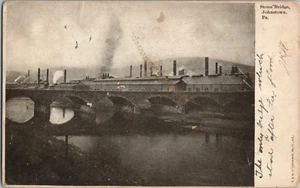 Antigua postal de 1906 RPPC Stone Bridge Johnstown PA vista de fábrica imagen real - Imagen 1 de 2