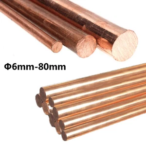 Pure Copper Bar Rod T2 Red Metal 99.9% Round Length 100mm Diameter 6mm to 80mm  - Picture 1 of 10