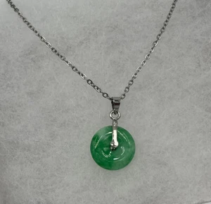 Natural Jade Gemstone Small Coin Pendant on Sterling Silver Chain Necklace - Picture 1 of 1