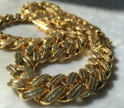 Brazalete de cadena de eslabones cubanos baguette chapado en oro de 18 mm para hombre Foto 1 de 4