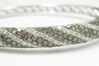 Brazalete/pulsera de diamantes blancos y champán natural rayado 4,10 TCW de 14 kt Foto 1 de 4