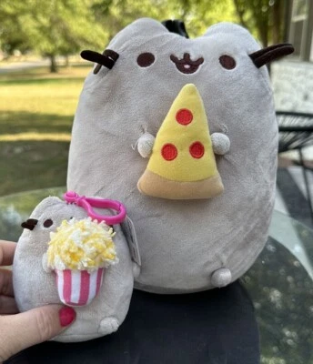 Pusheen Gray Cat Plush Lot Key Chain Pizza & Popcorn Stuffed Animal - Image 1 of 4