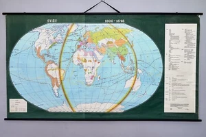 The old vintage school map - The World in 1500 - 1648. Roll up. - Picture 1 of 3