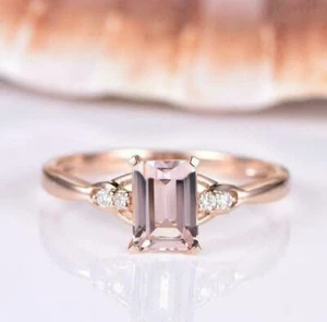 2Ct Simulated Morganite Solitaire Engagement Ring 14K Rose Gold Plated Silver - Picture 1 of 5