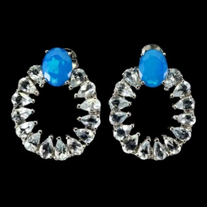 925 Sterlingsilber Ohrringe Ovaler Blauer Opal 9x7mm Aquamarin Edelstein Schmuck - Bild 1 von 14