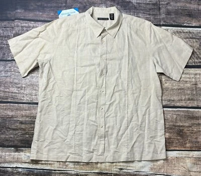 Structure Linen Cotton Blend Shirt Men's XXL Ivory Short Sleeve Button Up - Image 1 of 4