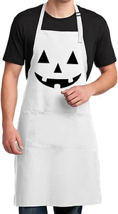 Mens Halloween Black Jack O Lantern Full Length Apron with Pockets - Picture 1 of 5