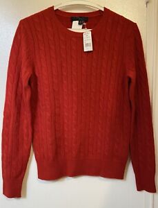 NWT Women’s Brooks Brothers Cable Knit Cashmere Crewneck Red Sweater M FLAWED