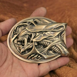 Handmade Brass AVP Alien Belt Buckle Mens Biker Punk Accessory TA301A - Imagen 1 de 12