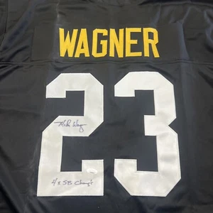 "Maglietta Mike Wagner autografata iscrizione JSA ""4x SB Champ's""" - Foto 1 di 4