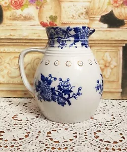 19thC Copeland Ewer Wash Jug Botanical Blue & White Gilt Accents - Picture 1 of 8