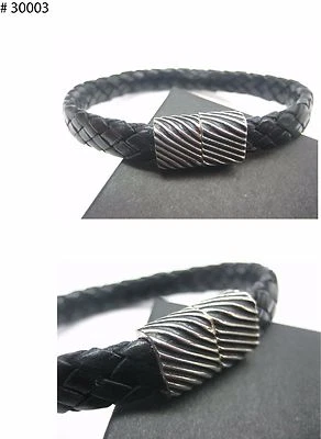 sterling silver 925 magnatic clasps w/braided Italian leather bracelet men/women - Image 1 of 2