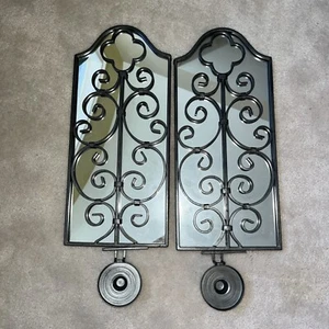 Southern Living / Willow House Mirror & Black Metal Candle Holder Wall Sconces - Picture 1 of 2