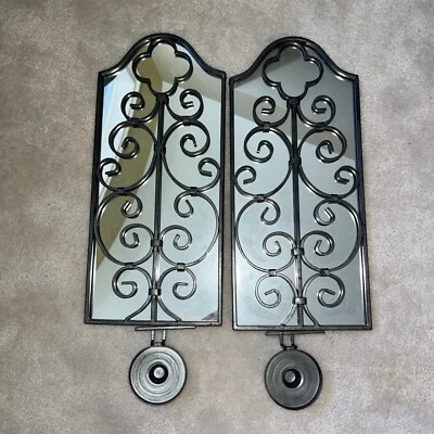 Southern Living / Willow House Mirror & Black Metal Candle Holder Wall Sconces - Image 1 of 2