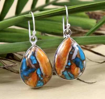 Oyster Copper Turquoise Solid 925 Sterling Silver Beautiful Women Earring, M731 - Image 1 of 4