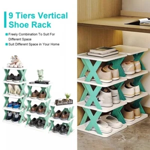 Shoe Rack Storage Organizer 9-Tier Small Shoe Rack Narrow DIY Adjust Shoe Shelf - Picture 1 of 20