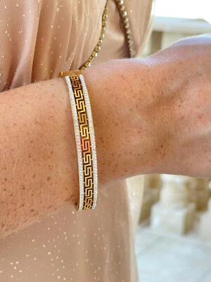 Pulsera Llave Griega Oro 18k Joyería Meandro Brazalete Eternidad Brazalete Foto 1 de 4