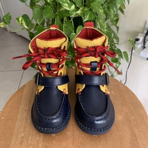 Ralph Lauren Leather Ranger Hi II Boot in Navy/ Yellow Leather Kids Size 7 - Picture 1 of 20