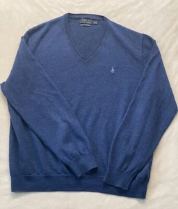 Polo Ralph Lauren Mens Sweater Large Blue 100% Merino Wool - Picture 1 of 7