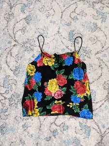 Sz XS Alice + Olivia Harmon Camisole Tank Camellia Bouquet Black Floral Drape - Picture 1 of 6