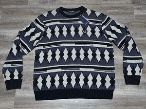 NEW Fred Perry Men's Size XL Wool Cotton Chunky Jacquard Knit Jumper Sweater - Picture 1 of 10