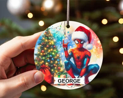 Personalised Christmas Spiderman Bauble Custom Ornament Tree Decoration Gift